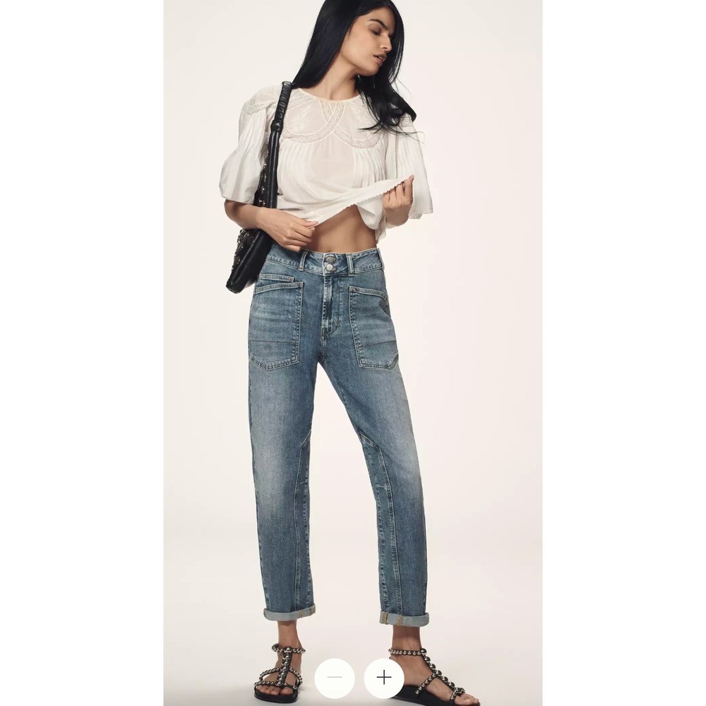 Pilcro Wanderer Midrise Jeans Women 26 Blue Patch Pocket Tapered Anthropologie